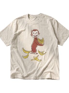 Gildan Curious Monkey Graphic Tee in Cream with Yellow Accents